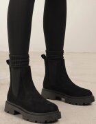  Botine tip Chelsea Negre din imitație de piele întoarsă cu talpă groasă Gosoga