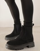  Botine tip Chelsea Negre din imitație de piele întoarsă cu talpă groasă Gosoga