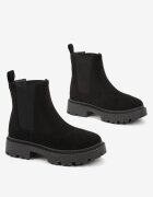  Botine tip Chelsea Negre din imitație de piele întoarsă cu talpă groasă Gosoga