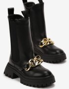  Botine Tip worker Negre cu talpă groasă cu lanț Sylasse