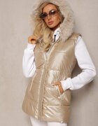 bright girl Vestă Matlasată Bej deschis cu Glugă și Blană Decorativă Alephne