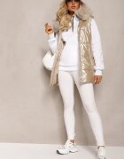 bright girl Vestă Matlasată Bej deschis cu Glugă și Blană Decorativă Alephne