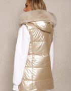 bright girl Vestă Matlasată Bej deschis cu Glugă și Blană Decorativă Alephne