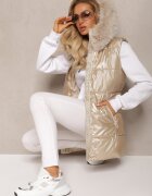 bright girl Vestă Matlasată Bej deschis cu Glugă și Blană Decorativă Alephne