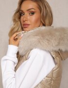 bright girl Vestă Matlasată Bej deschis cu Glugă și Blană Decorativă Alephne