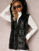 bright girl Vestă Matlasată Neagră cu Glugă și Blană Decorativă Alephne