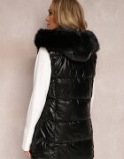 bright girl Vestă Matlasată Neagră cu Glugă și Blană Decorativă Alephne