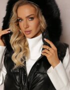 bright girl Vestă Matlasată Neagră cu Glugă și Blană Decorativă Alephne
