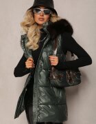 bright girl Vestă Verde Matlasată cu Glugă și Blană Decorativă Alephne