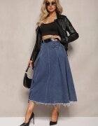 by may Fustă Bleumarin Evazată din Denim cu Curea Inclusă Grinna
