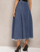 by may Fustă Bleumarin Evazată din Denim cu Curea Inclusă Grinna