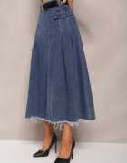 by may Fustă Bleumarin Evazată din Denim cu Curea Inclusă Grinna