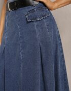 by may Fustă Bleumarin Evazată din Denim cu Curea Inclusă Grinna