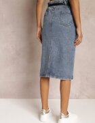 by may Fustă Creion Albastră Denim cu Slit și Curea cu Borsetă Misitra