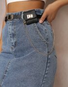 by may Fustă Creion Albastră Denim cu Slit și Curea cu Borsetă Misitra