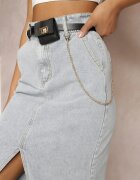 by may Fustă Creion Denim Albastru deschis cu Decupaj și Curea cu Borsetă Misitra