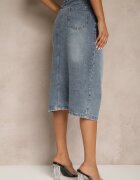 by may Fustă Denim Bleumarin din Bumbac cu Lanț Lilurea