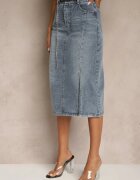 by may Fustă Denim Bleumarin din Bumbac cu Lanț Lilurea