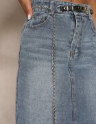 by may Fustă Denim Bleumarin din Bumbac cu Lanț Lilurea
