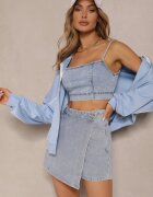 by may Fustă-pantaloni scurți Albastru deschis Asimetrici din denim Decorați cu cusături Lisanithra