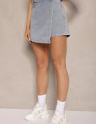 by may Fustă-pantaloni scurți Albastru deschis Asimetrici din denim Decorați cu cusături Lisanithra