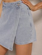 by may Fustă-pantaloni scurți Albastru deschis Asimetrici din denim Decorați cu cusături Lisanithra