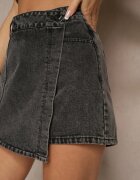 by may Fustă-Pantaloni scurți Negri Asimetrici Jeans Decorați cu Cusături Lisanithra