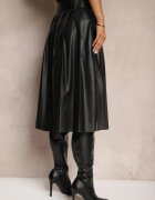 by may Fustă Plisată Neagră în Stil Preppy cu Croială Cloș Talie Înaltă cu Cordon Iriviel
