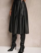 by may Fustă Plisată Neagră în Stil Preppy cu Croială Cloș Talie Înaltă cu Cordon Iriviel