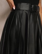 by may Fustă Plisată Neagră în Stil Preppy cu Croială Cloș Talie Înaltă cu Cordon Iriviel