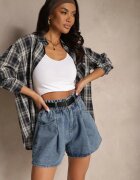 by may Pantaloni scurți de blugi albaștri cu elastic în talie și curea decorate cu cusături Alanissa