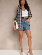 by may Pantaloni scurți de blugi albaștri cu elastic în talie și curea decorate cu cusături Alanissa