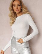 by swan Bluză Albă cu Fir Decorativ Metalic și Mânecă Lungă Aniango