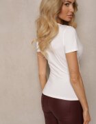 by swan Bluză Albă Petrecută cu Decolteu Adânc cu Legătură Decorativă Darlina