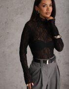 by swan Bluză longsleeve din plasă din dantelă cu adaos de viscoză Pirina Neagră