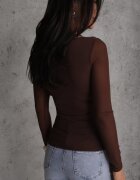 by swan Bluză Maro închisă Longsleeve din plasă cu viscoză cu decolteu inimă Elinevia