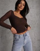 by swan Bluză Maro închisă Longsleeve din plasă cu viscoză cu decolteu inimă Elinevia