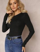 by swan Bluză Neagră cu Fir Metalic Decorativ și Mânecă Lungă Aniango