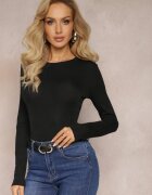 by swan Bluză Neagră cu Fir Metalic Decorativ și Mânecă Lungă Aniango