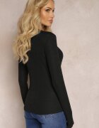 by swan Bluză Neagră cu Fir Metalic Decorativ și Mânecă Lungă Aniango
