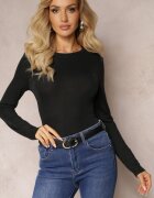 by swan Bluză Neagră cu Fir Metalic Decorativ și Mânecă Lungă Aniango