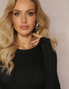 by swan Bluză Neagră cu Fir Metalic Decorativ și Mânecă Lungă Aniango