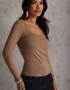 by swan Bluzka Brązowa Longsleeve cu Viscoză și Decolteu Pătrat Seliusei
