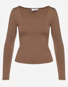 by swan Bluzka Brązowa Longsleeve cu Viscoză și Decolteu Pătrat Seliusei