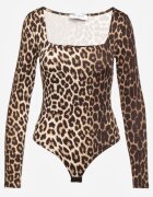 by swan Body Brązowe cu imprimeu leopard cu decolteu pătrat și mânecă lungă Gazzla