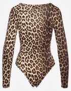 by swan Body Brązowe cu imprimeu leopard cu decolteu pătrat și mânecă lungă Gazzla