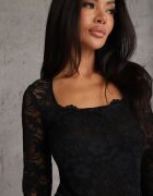 by swan Body din dantelă cu vâscoză și decolteu tip karo Walea Negru