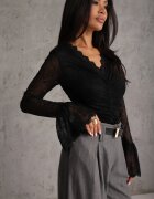 by swan Body din dantelă cu volănașe la mâneci Seritiel Negru