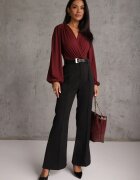 by swan Body petrecut din vâscoză cu mâneci lungă în stil bufă Biscuis Bordo