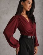 by swan Body petrecut din vâscoză cu mâneci lungă în stil bufă Biscuis Bordo